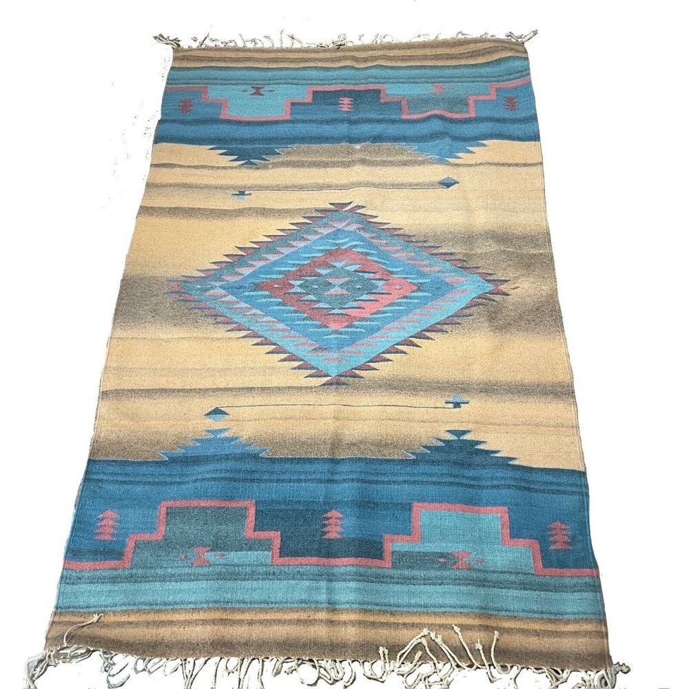 Handwoven Zapotec‎ Indian Oaxaca Wool Rug Artist Signed 47" x 84” Handmade